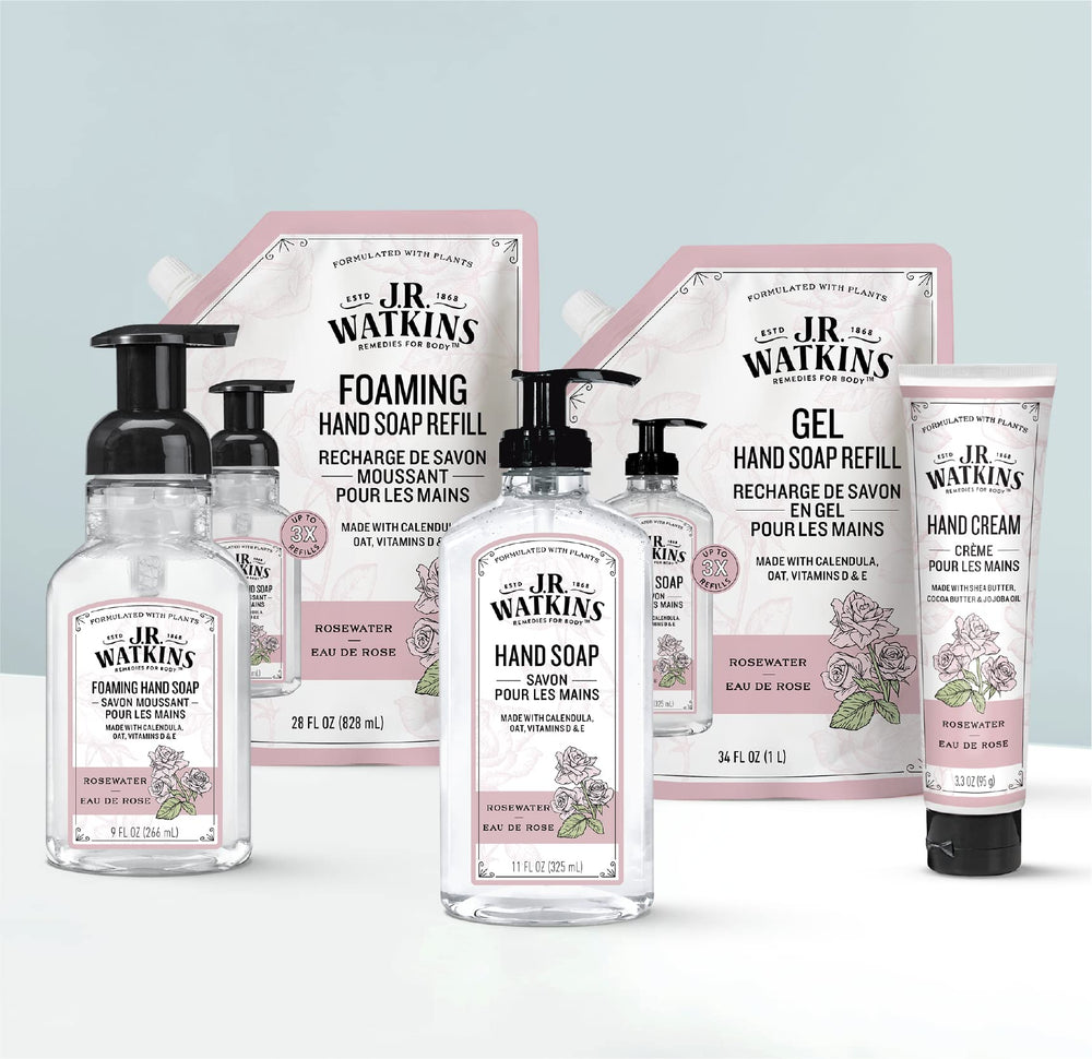 J.R. Watkins moisturizing foam texture shows soft, nourishing hand care.