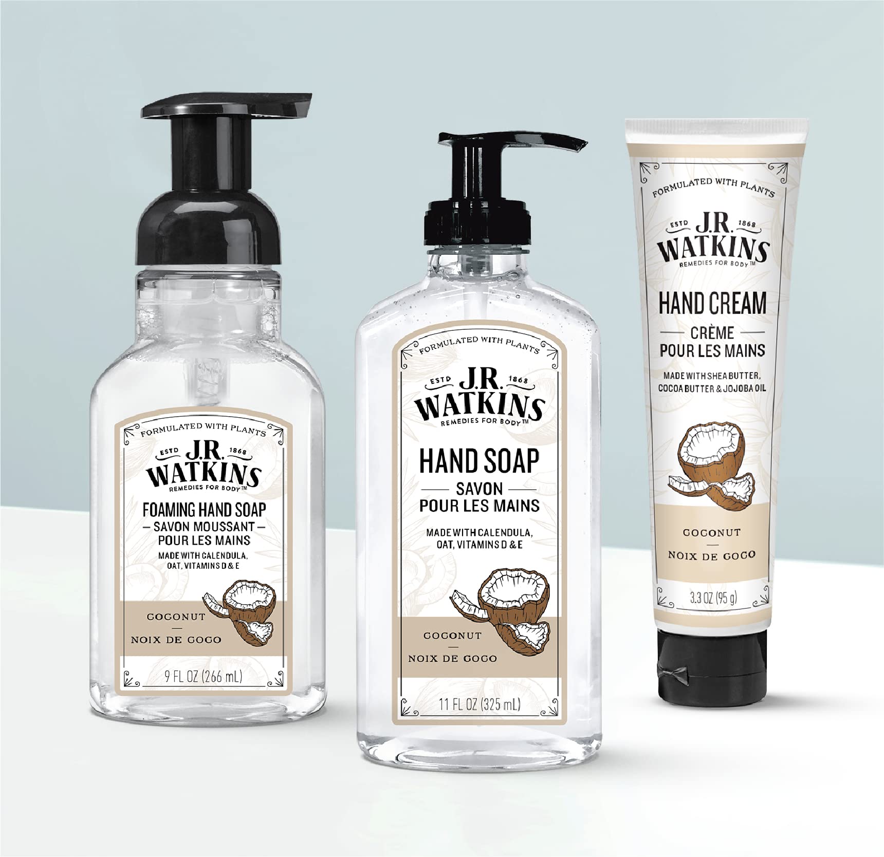 J.R. Watkins foaming soap leaves hands soft after wash.