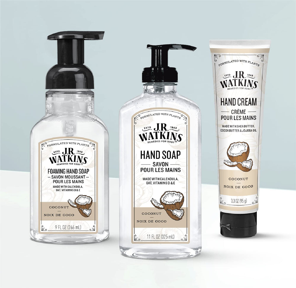 J.R. Watkins foaming soap leaves hands soft after wash.