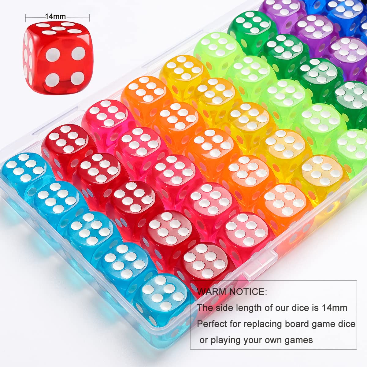 Jrceliy colored dice 14mm collection, easy-to-read hues for math activities.
