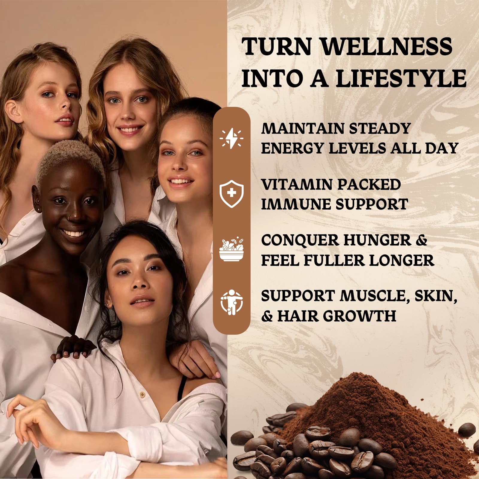 JRR Caramel Protein Coffee Powder natural ingredients panel highlights clean components