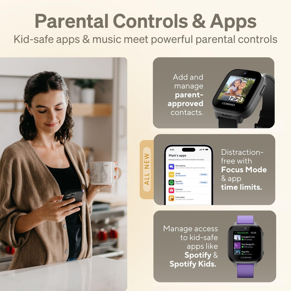 JrTrack 5 Cosmo focus mode supports distraction-free study and chores