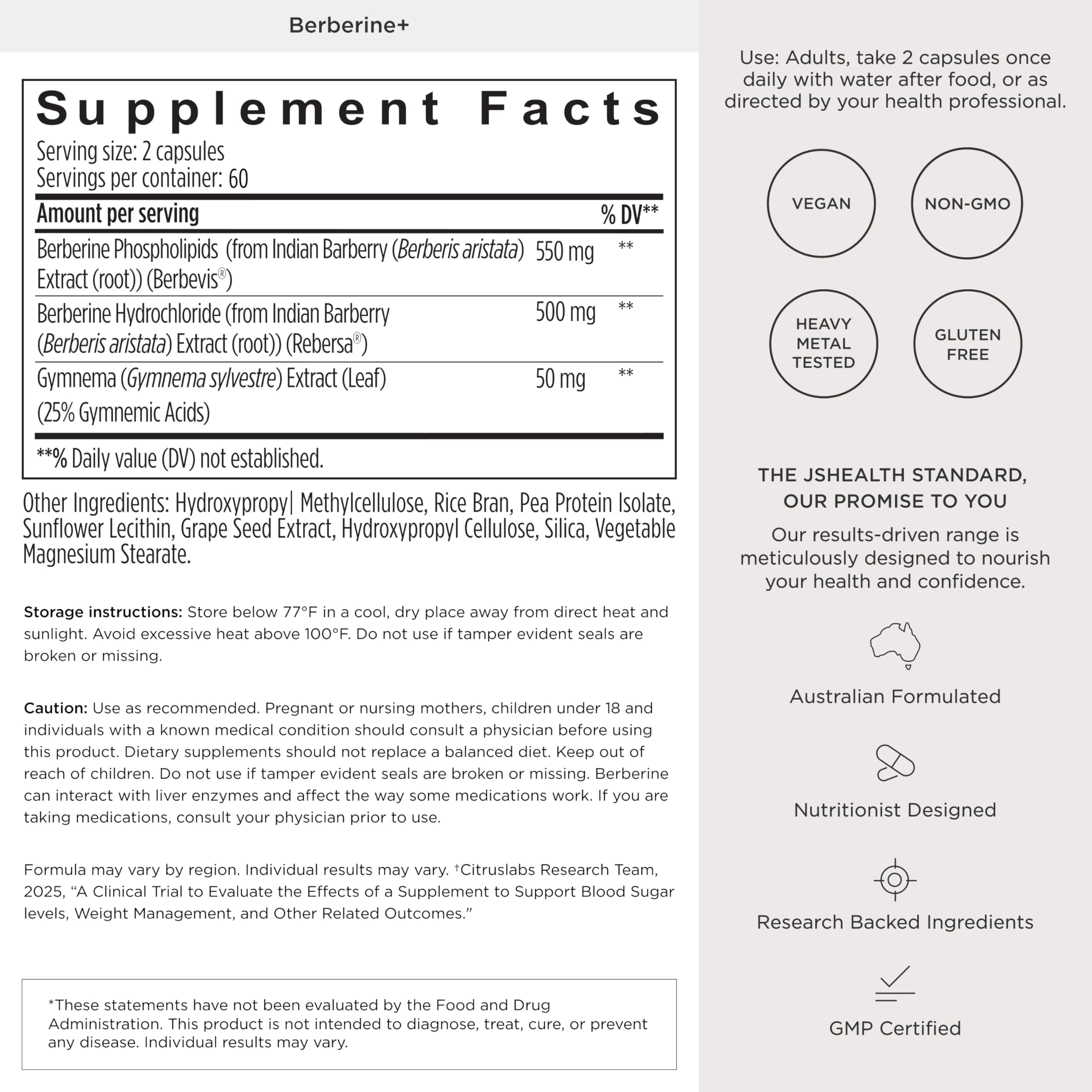 JSHealth Berberine packaging reflects quality and testing.