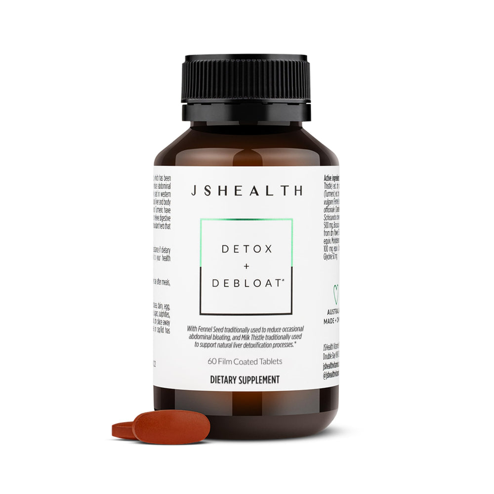 JSHealth Detox Debloat bottle front view for post-meal bloating relief.