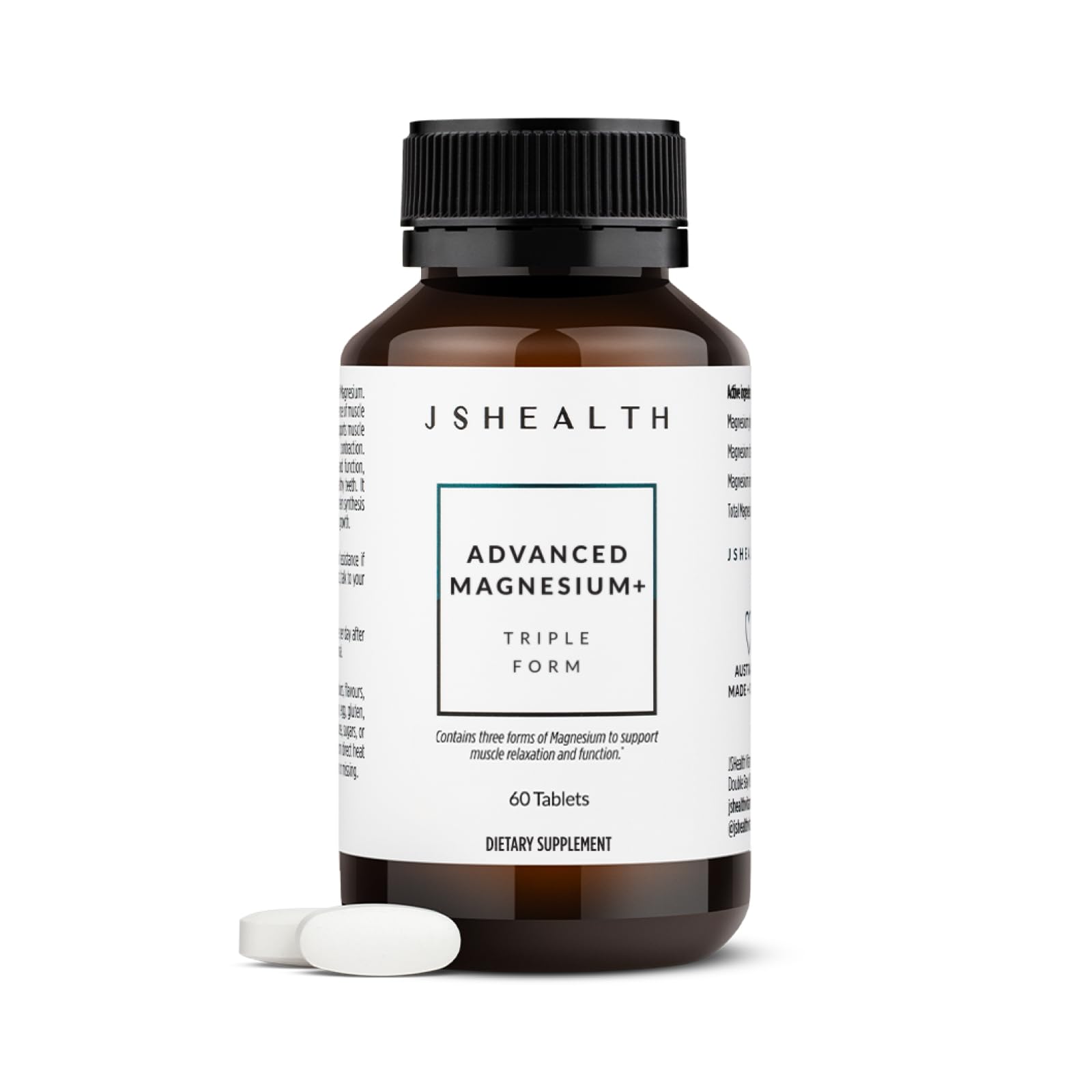 JSHealth magnesium bottle pour for an easy two-tablet nightly routine