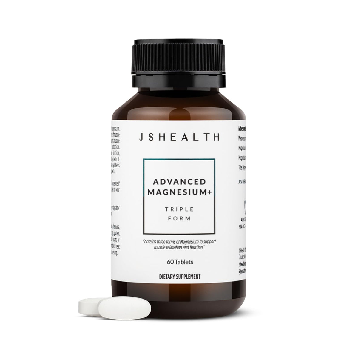 JSHealth magnesium bottle pour for an easy two-tablet nightly routine