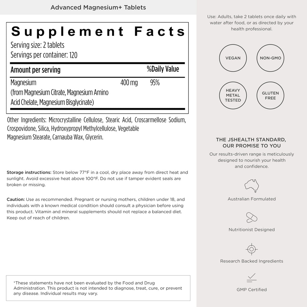 JSHealth magnesium supports muscles, bones, energy, and heart health.