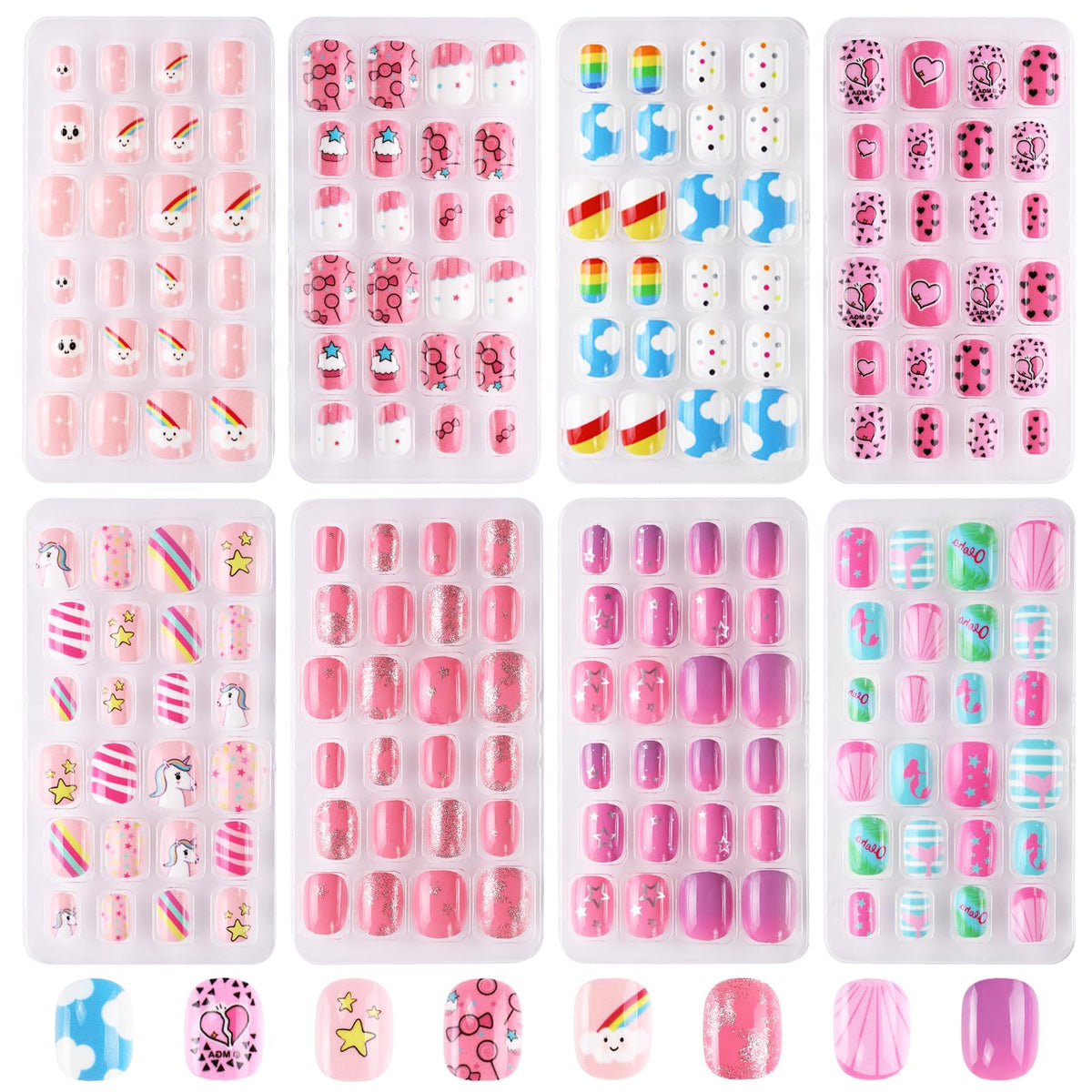 Jsiallye unicorn-pattern nails for kids offer playful color and easy DIY nail art.
