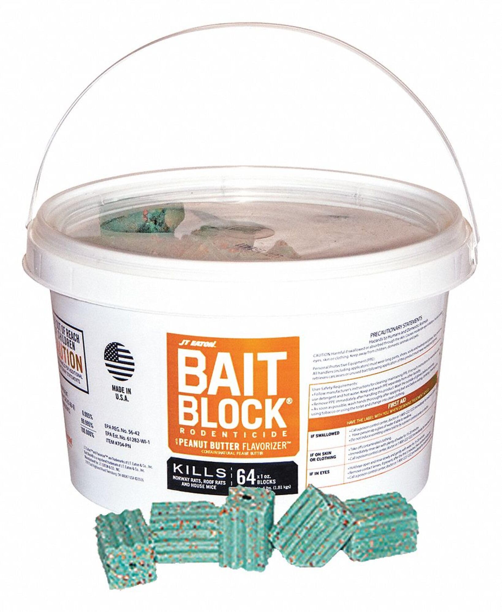 JT Eaton 704-PN bait block in a 1 oz pail for easy, discreet placement.