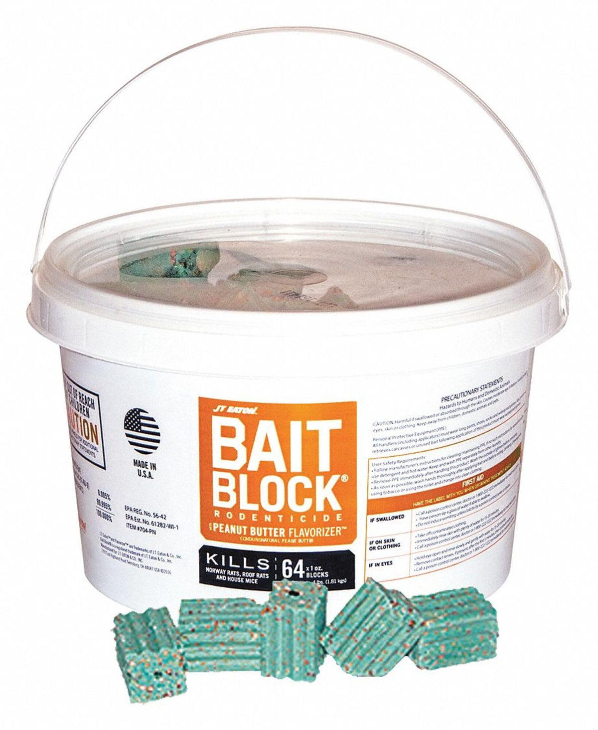 JT Eaton 704-PN bait block in a 1 oz pail for easy, discreet placement.