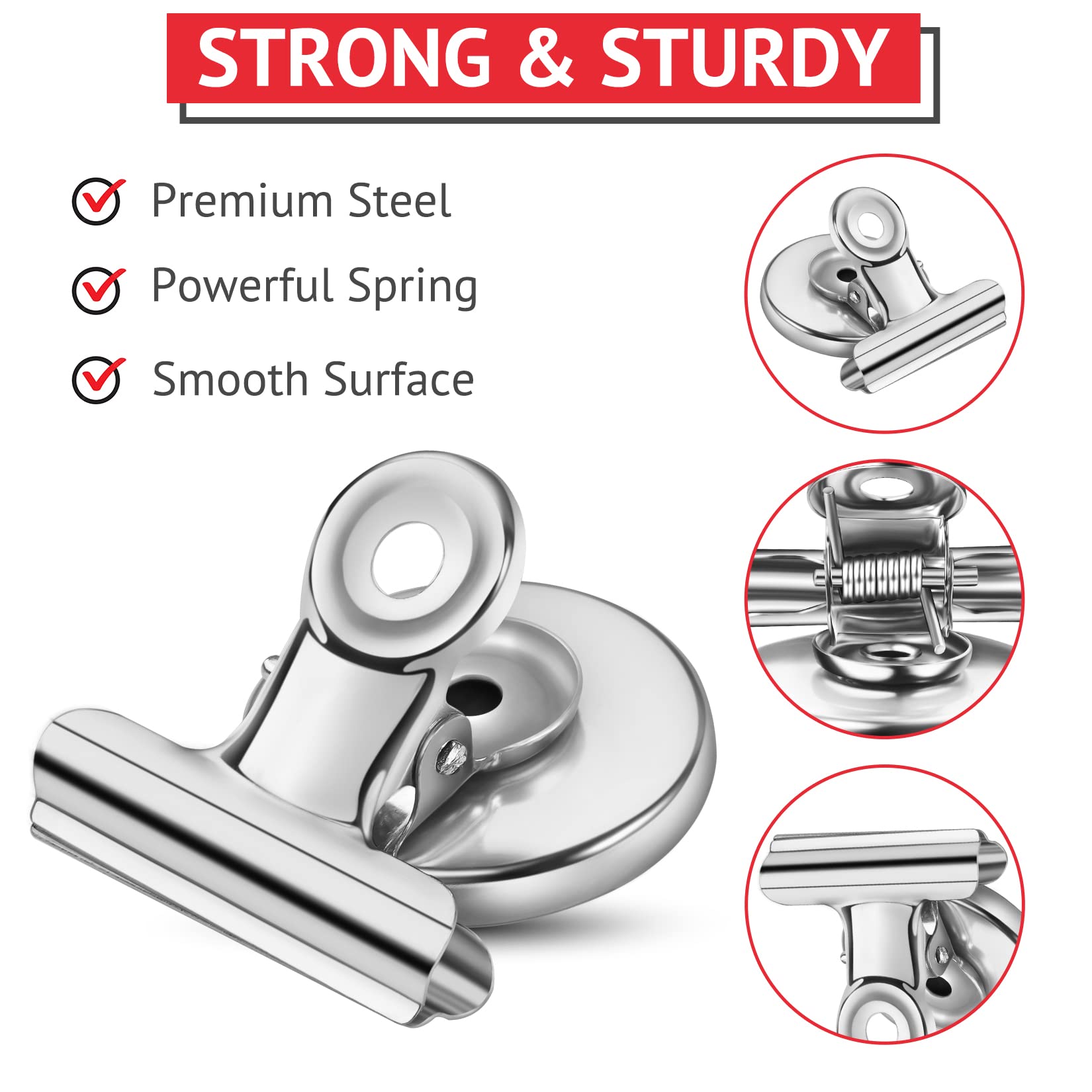 Close-up of JTIEO stainless steel magnetic clip highlighting durable edge