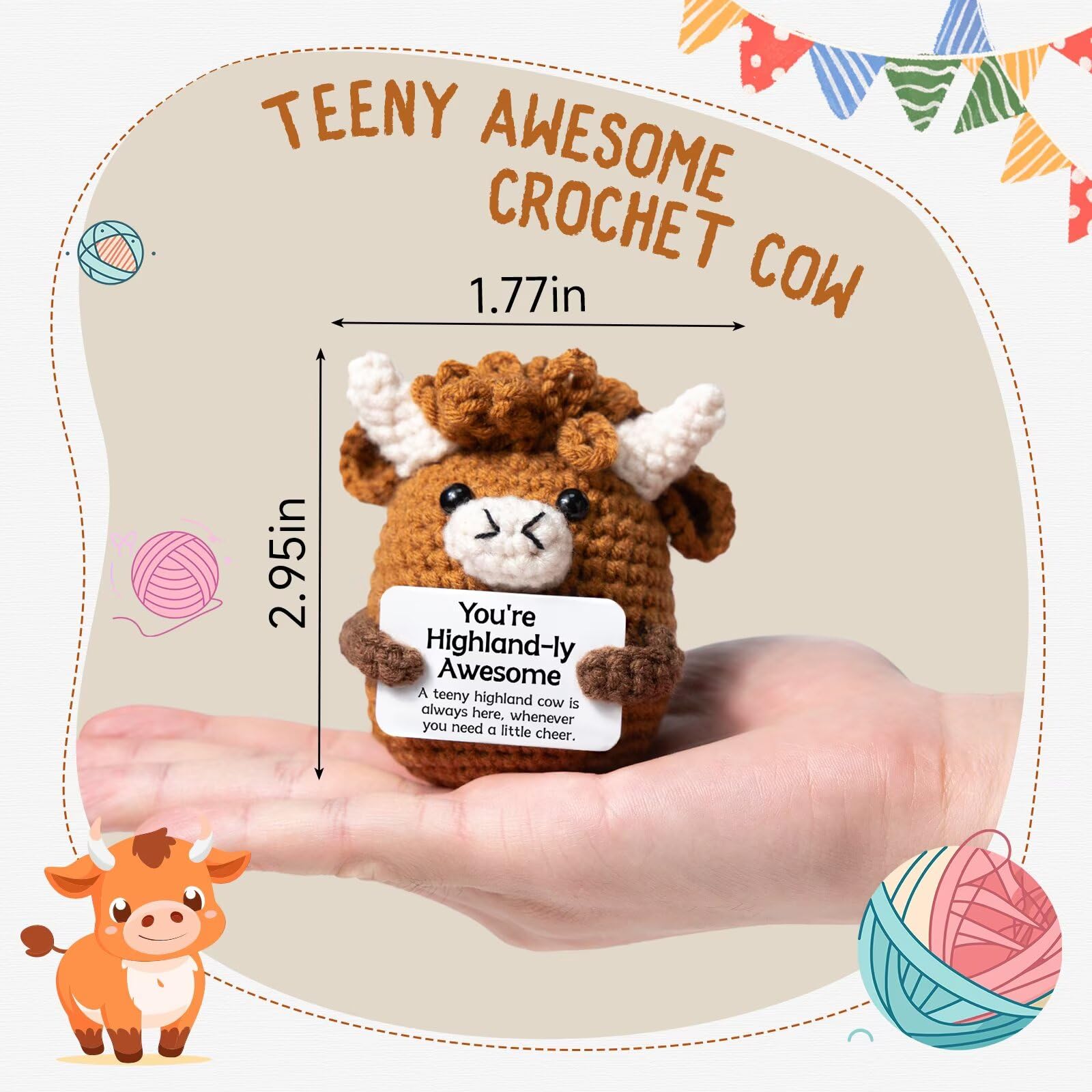 Jubilora crochet Highland Cow face keeps you company during tasks