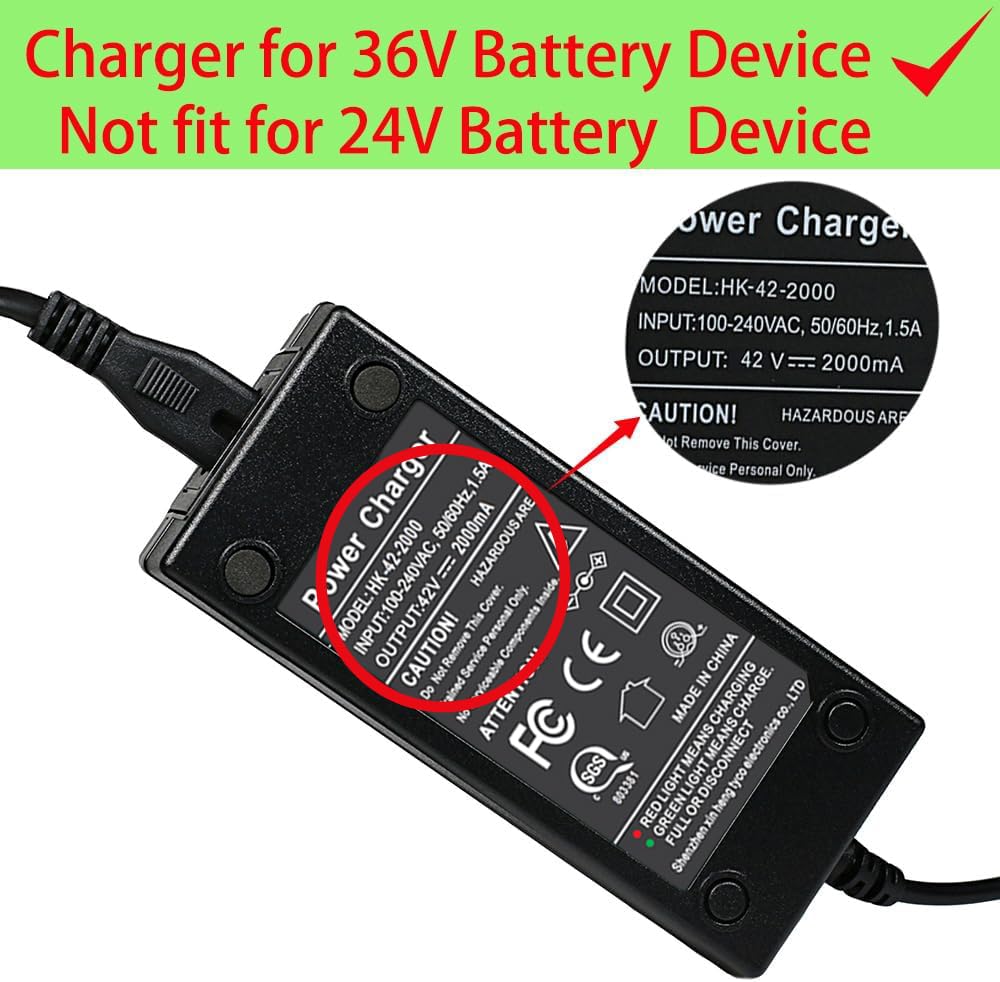 Jucuwe 42V 2A adapter connector size, shows 5.5x2.1/2.5mm plug.