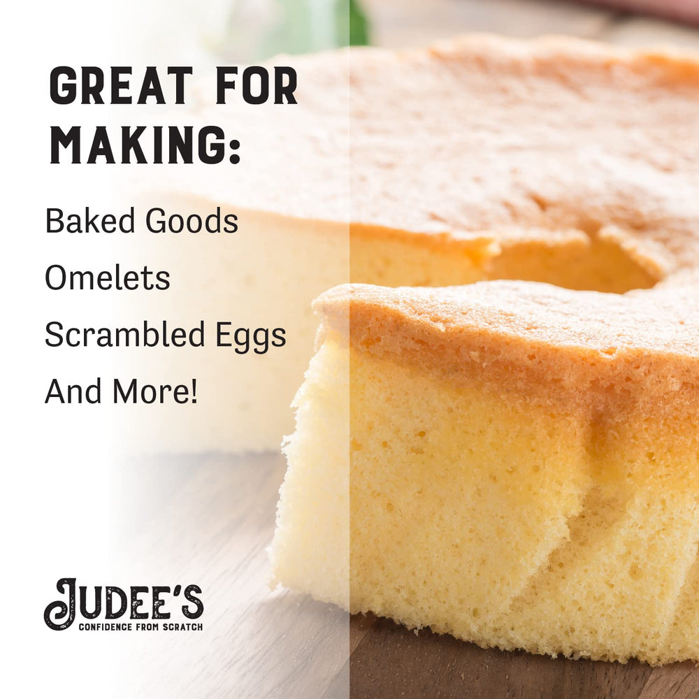 Judee's baking with dried egg powder for cakes and cookies.