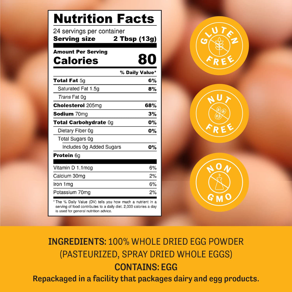 Judee's Gluten Free dried egg powder pour showing easy water rehydration for omelets.