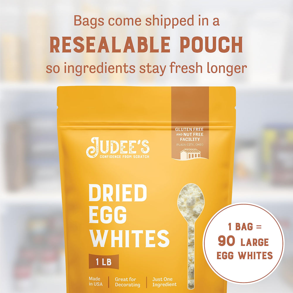 Judee's Gluten Free dried egg white powder for baking use creates sturdy batters.