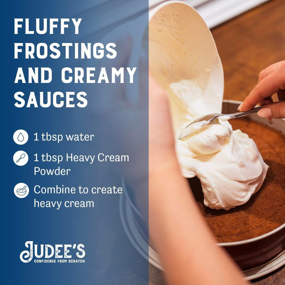 Measuring cup shows reconstituted cream powder in a recipe test.