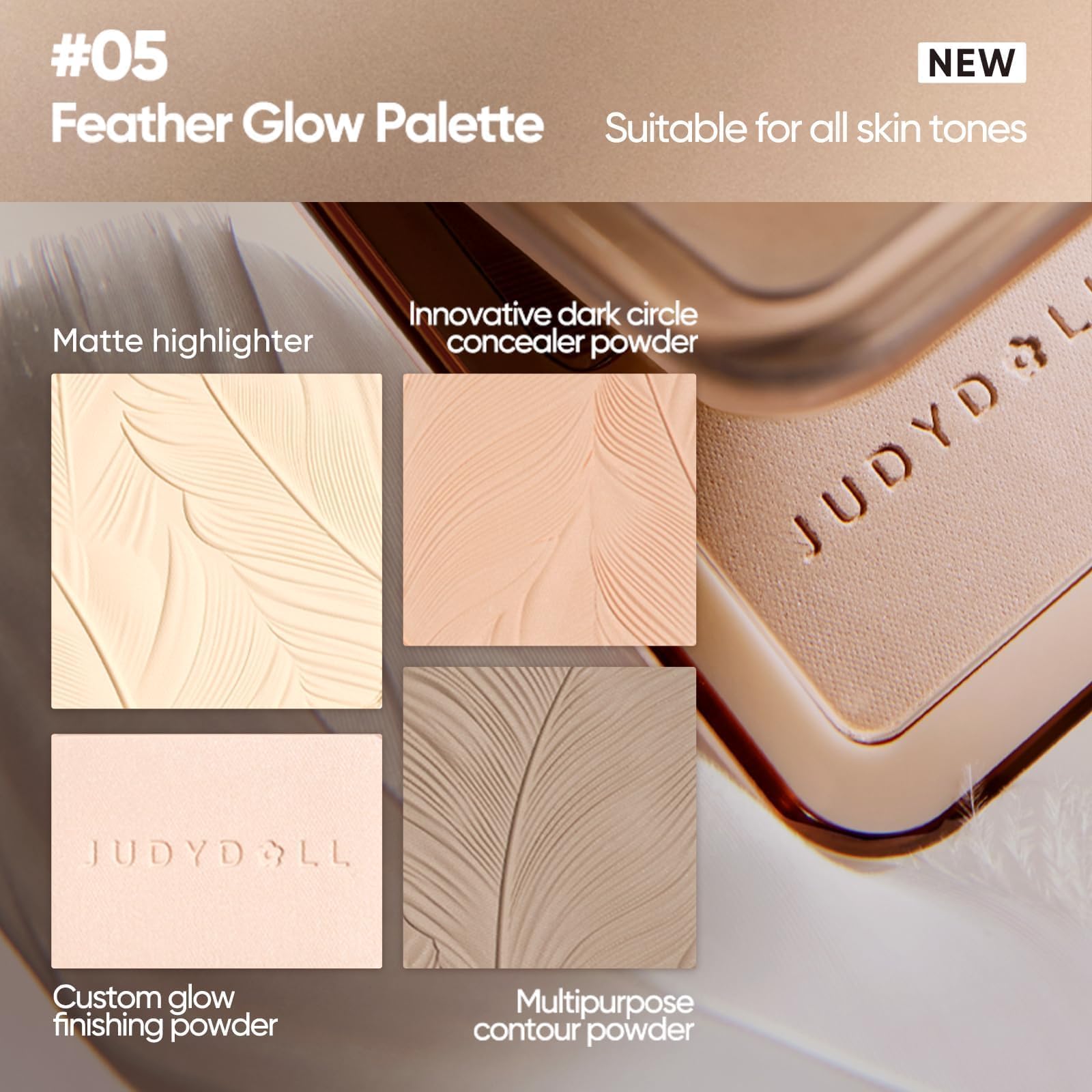 JUDYDOLL All-in-One Face Palette swatches show versatile tones.