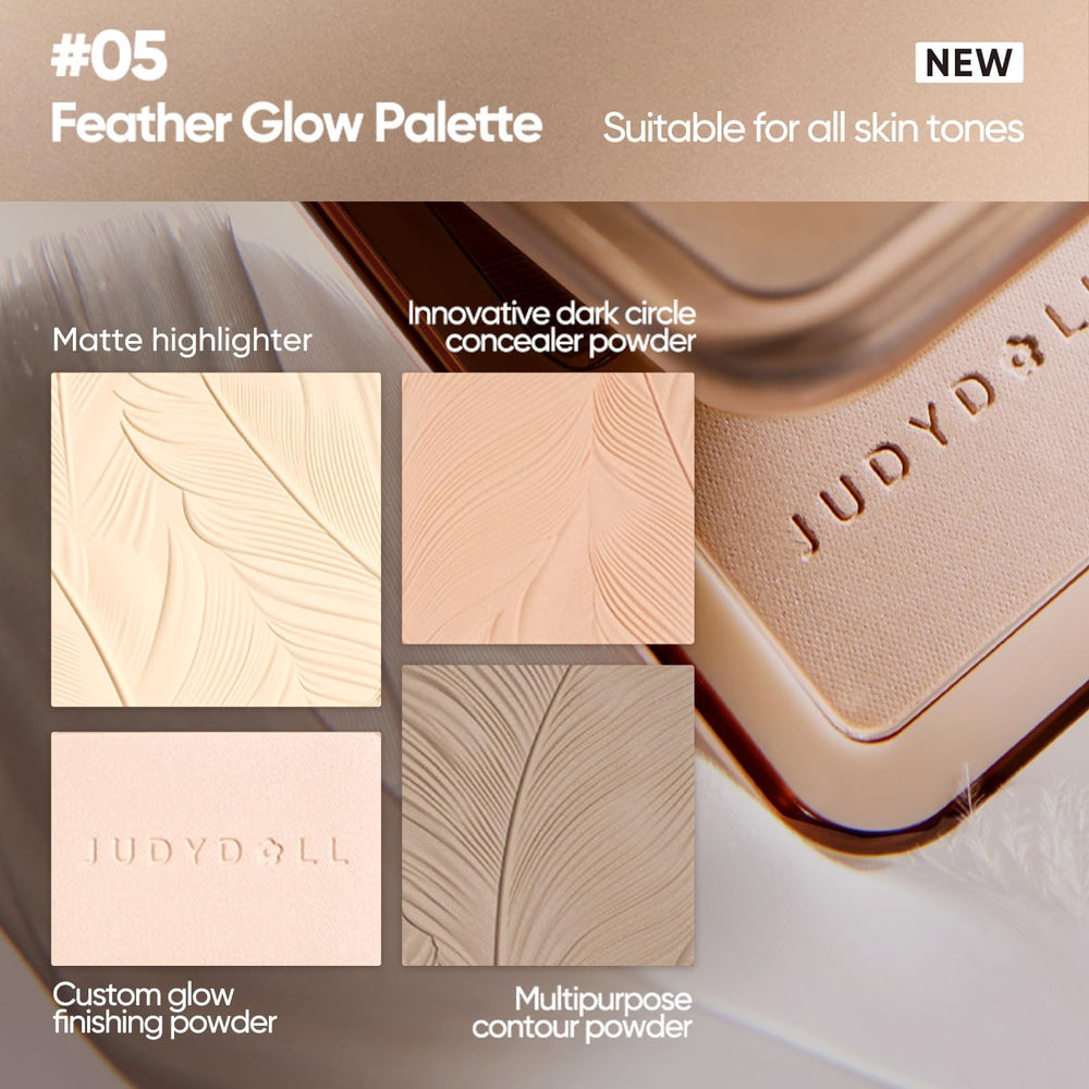 JUDYDOLL All-in-One Face Palette swatches show versatile tones.