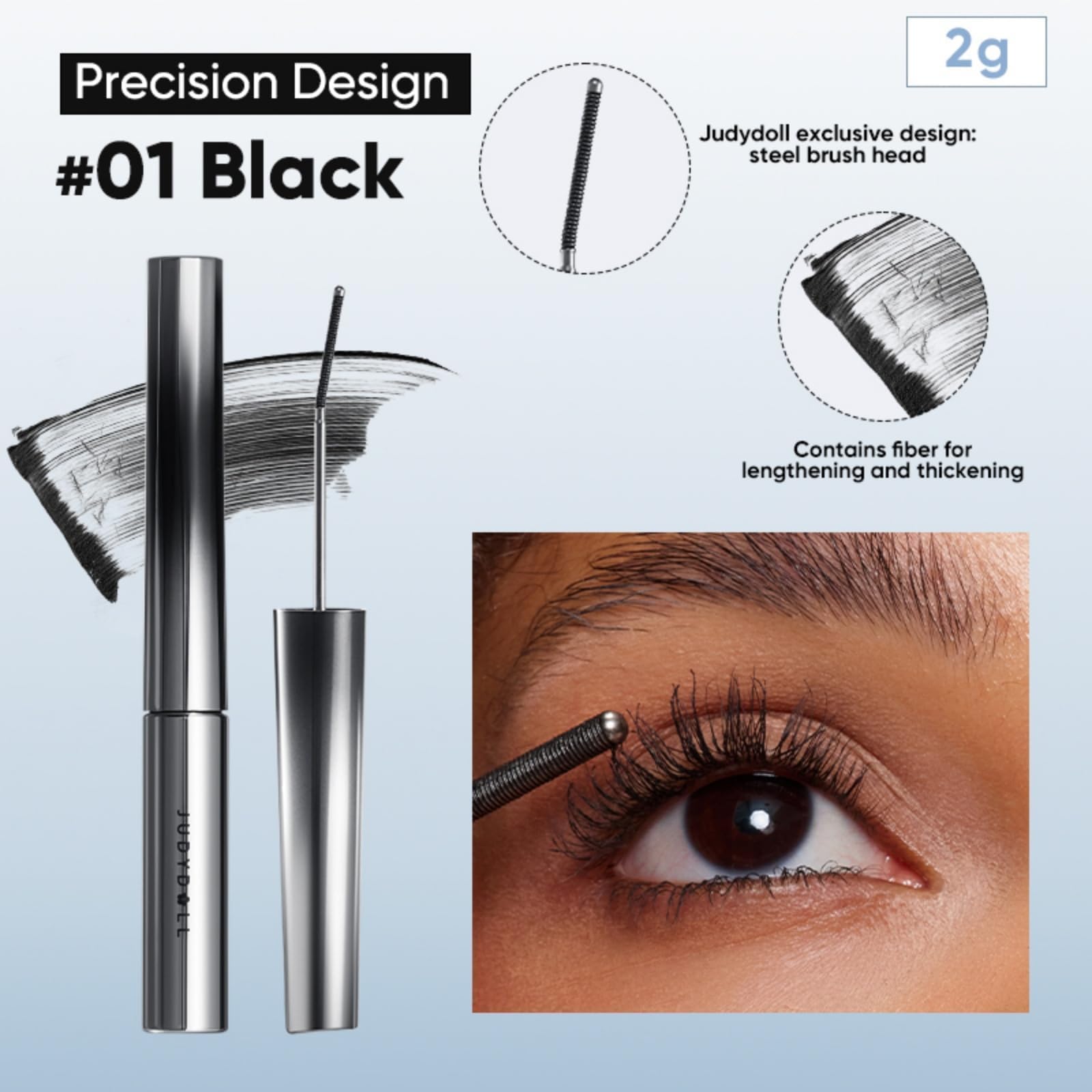 JUDYDOLL ultra-fine brush close-up for precise, even volumizing lash coating