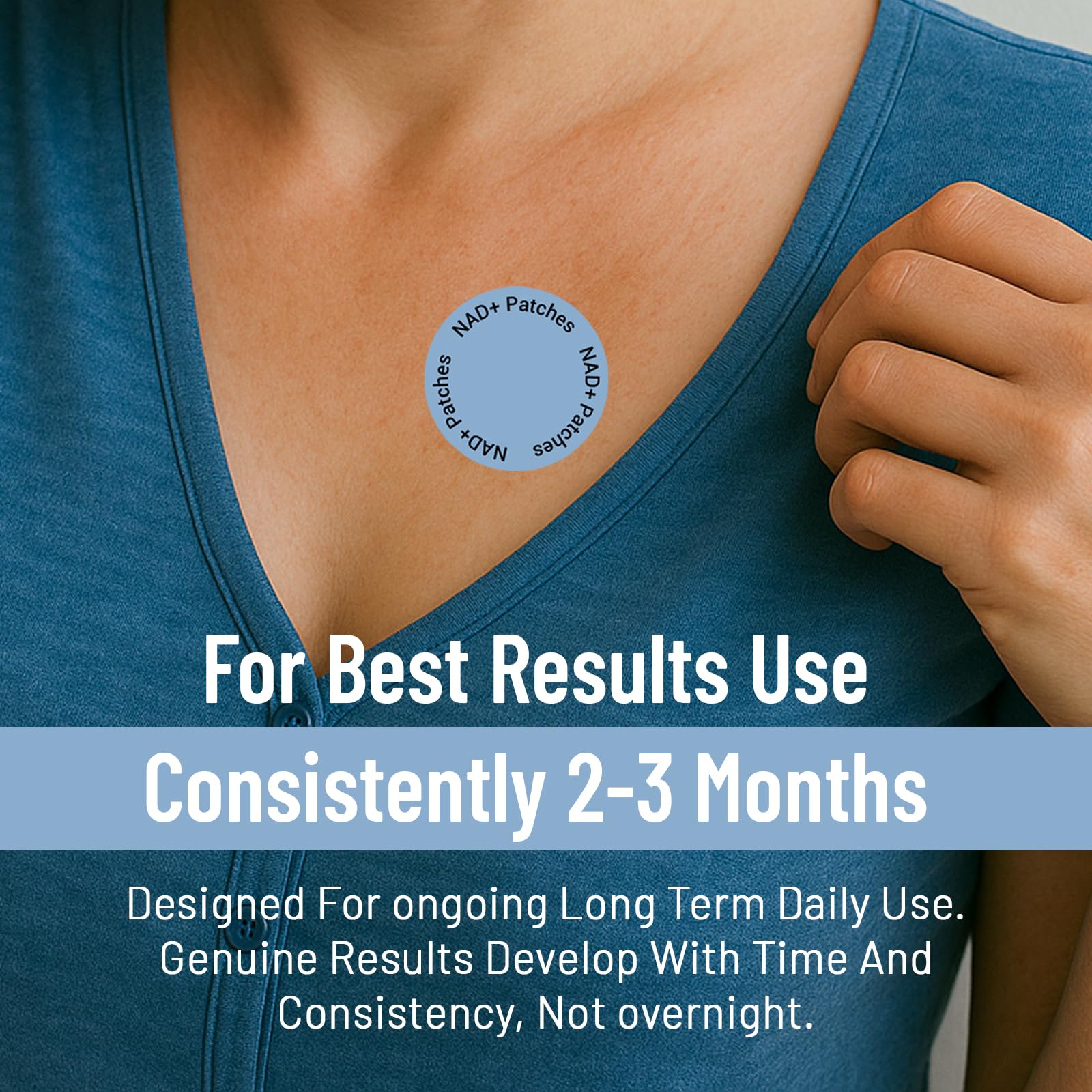 Juebingy NAD+ patch close-up with Nicotinamide and Resveratrol ingredients