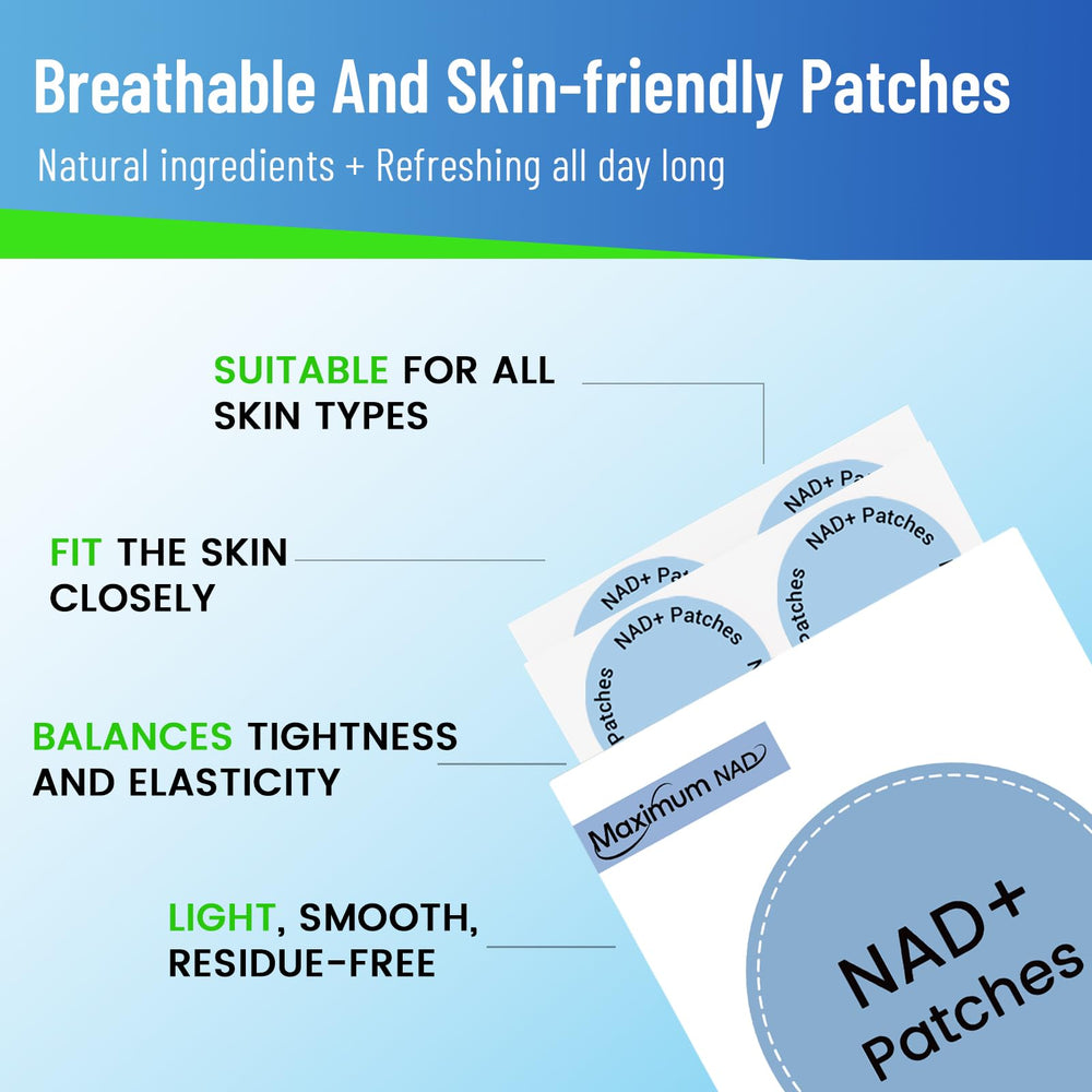 Juebingy NAD+ patch packaging highlighting vegan formula and 8-hour release