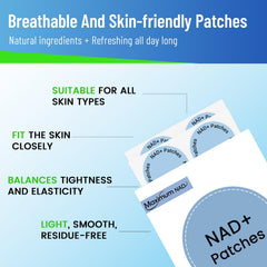 Juebingy NAD+ patch packaging highlighting vegan formula and 8-hour release