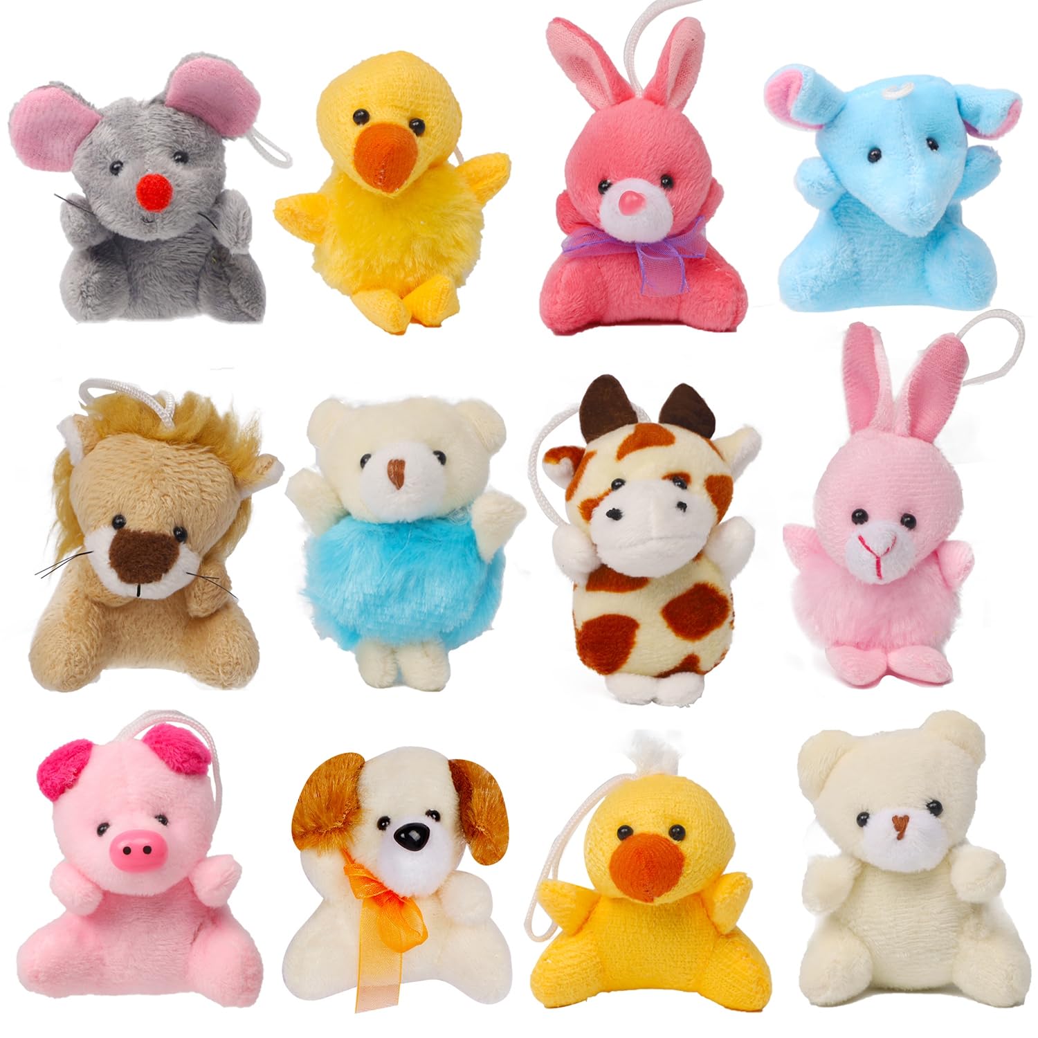 Mini plush animal keychains clip from eggs to decorate backpacks.