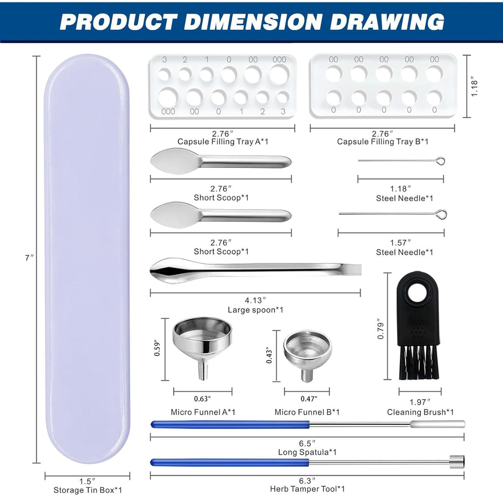 Jueion 12 tool capsule filler kit laid out for sizes 000 to 3