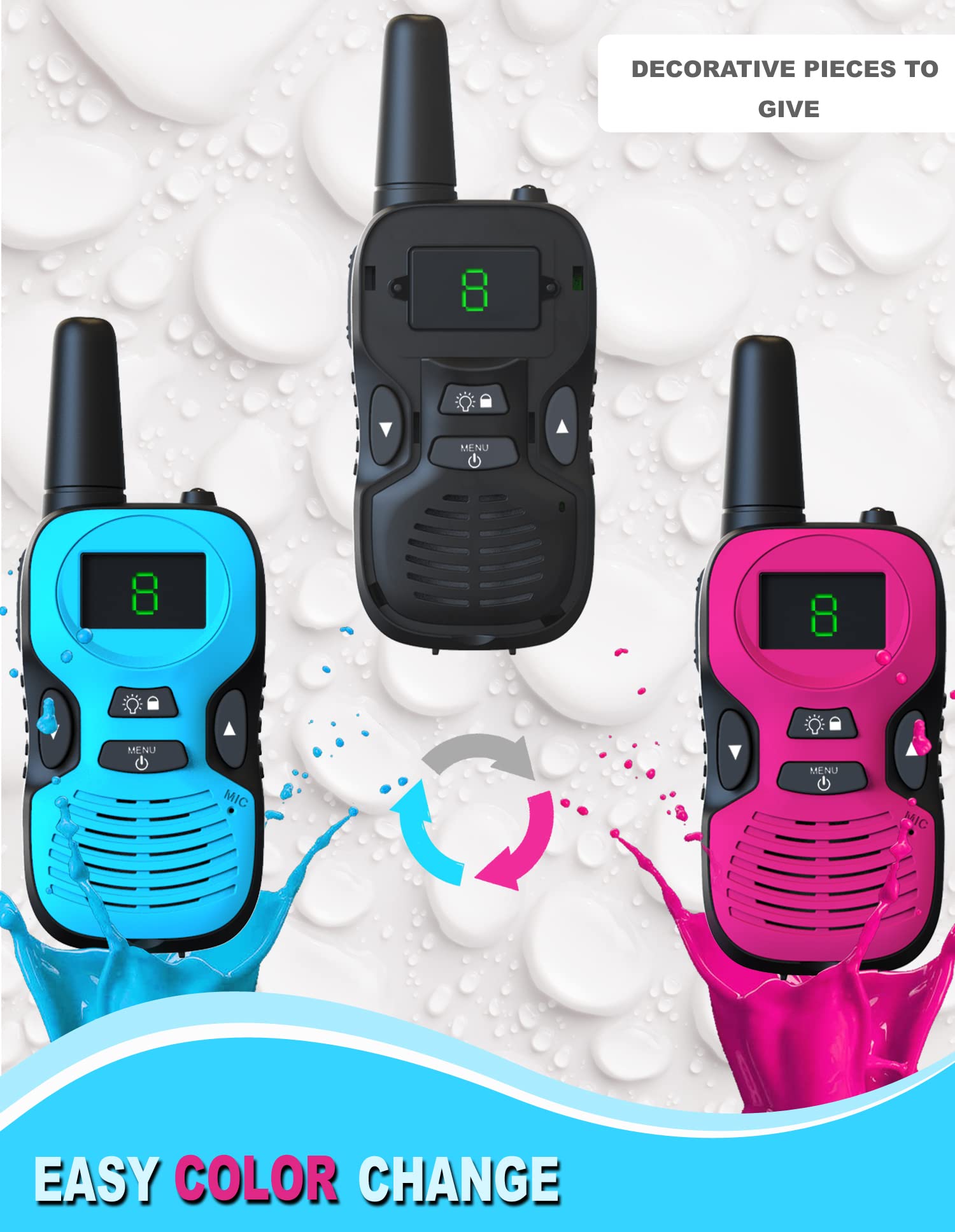 Jueion Walkie Talkies for Kids with removable shell for safe, customizable design