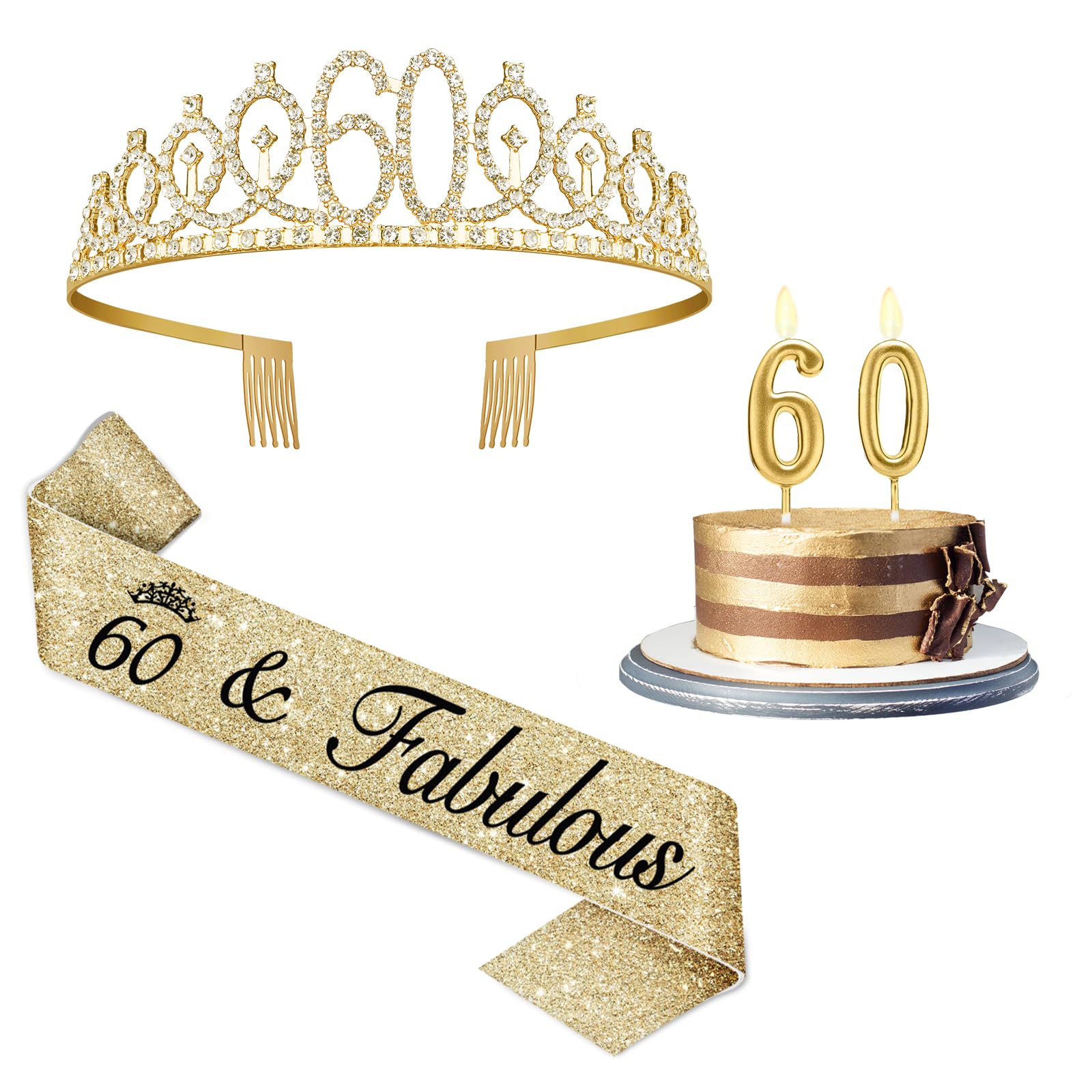 Juesly gold 60th crown elevates photos with sparkling elegance