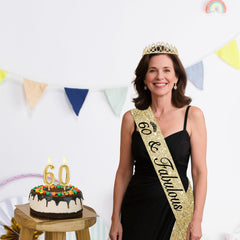 Juesly gold 60th sash adds glittery flair and easy fit