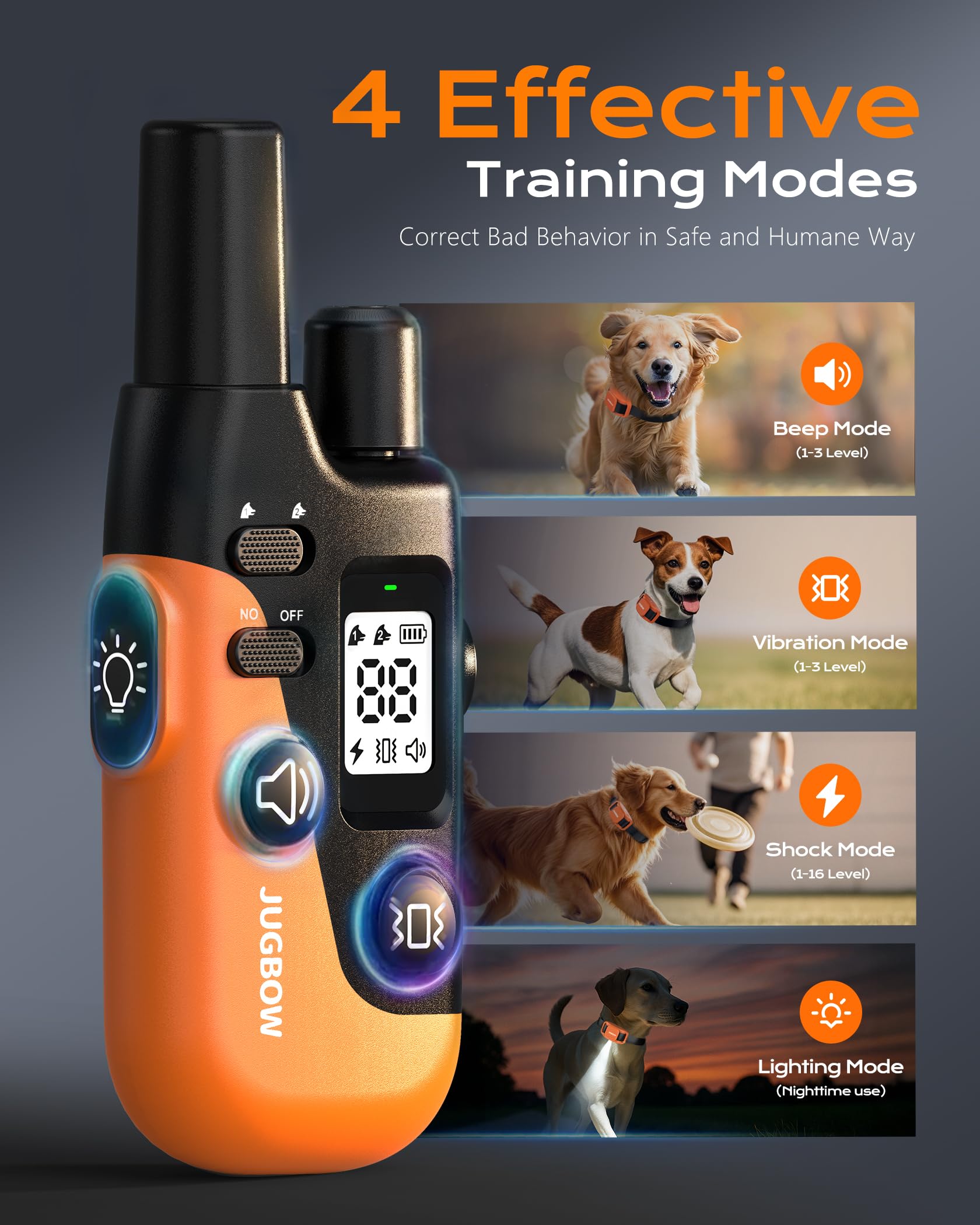 Jugbow IPX8 waterproof collar suitable for all-weather use and swimming.