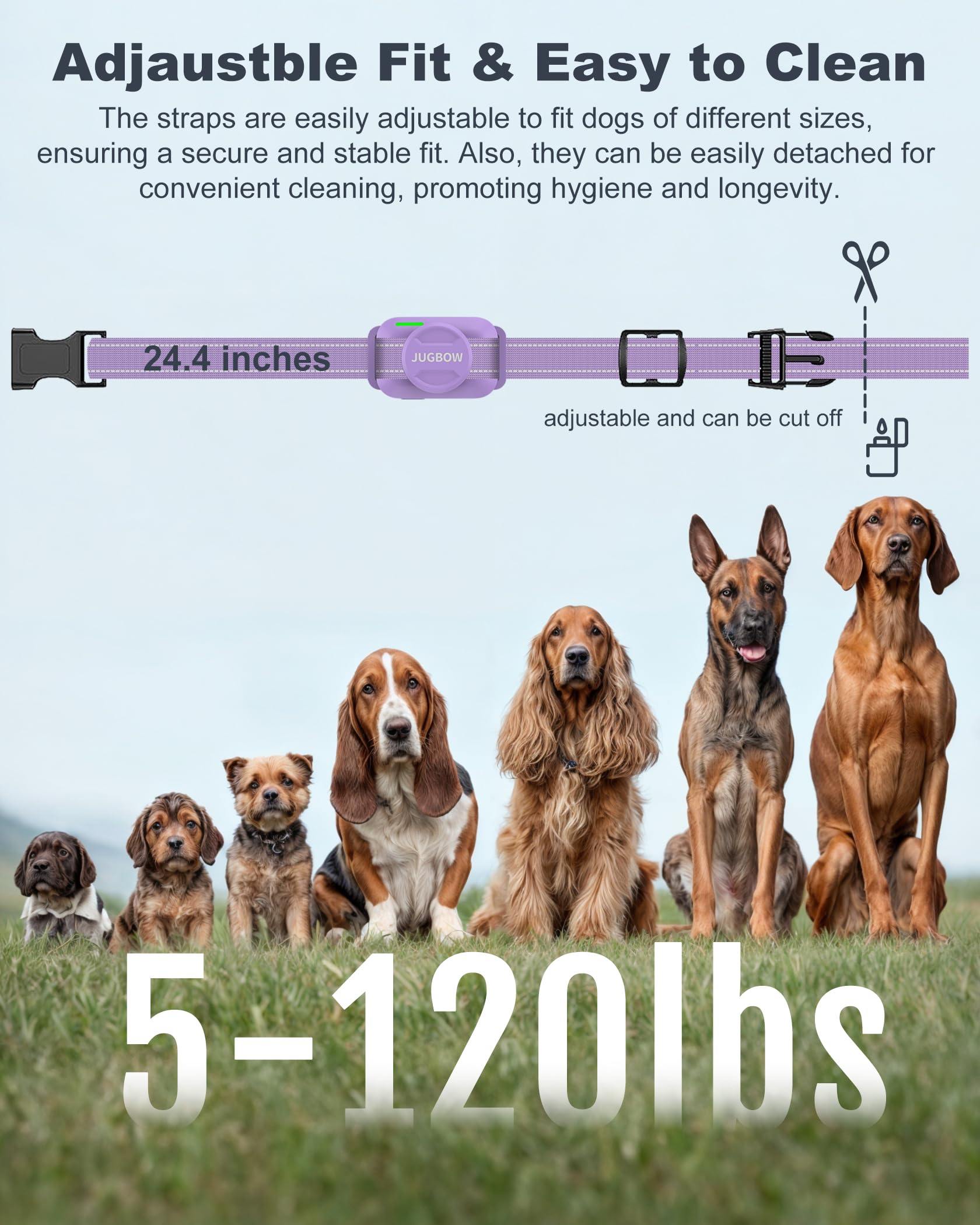 Jugbow rechargeable collar charging with long standby times.