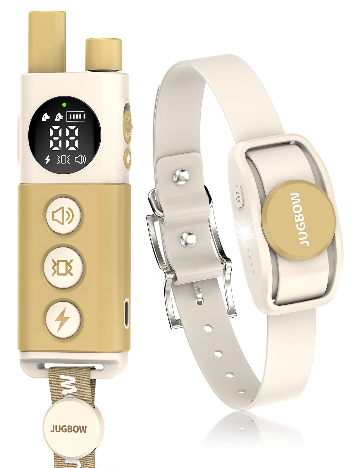 Jugbow shock collar beige with remote for gentle daily training on walks.