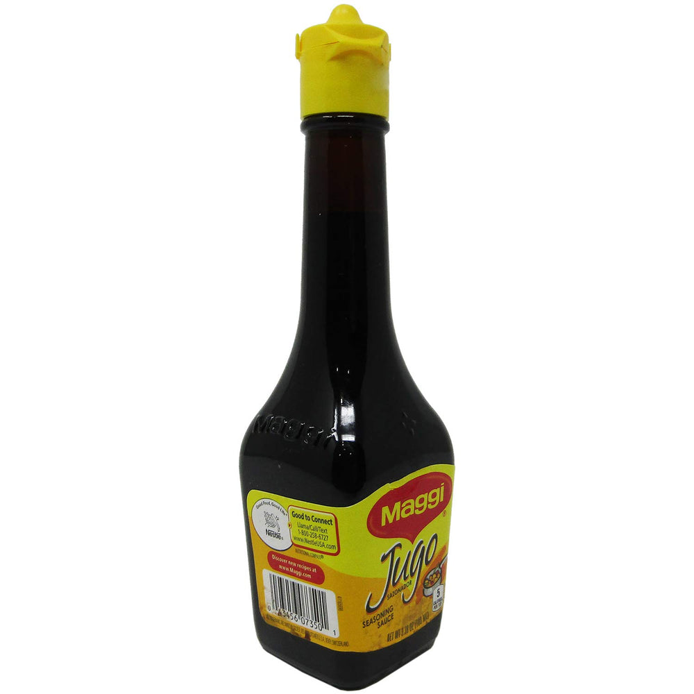 Jugo Maggi glass bottle sealed cap preserves aroma and freshness.