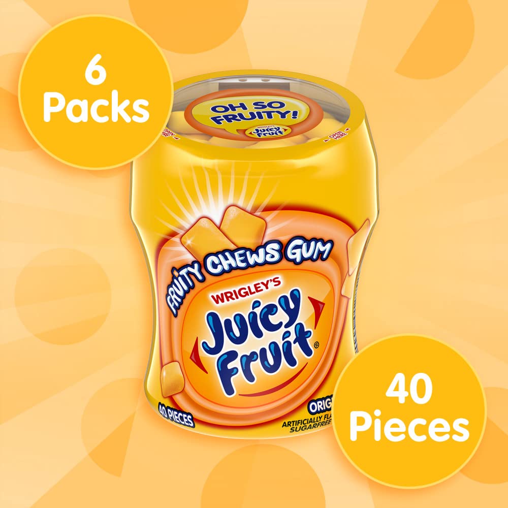 Juicy Fruit Gum sugar-free six-pack front emphasizes easy sharing on the go.