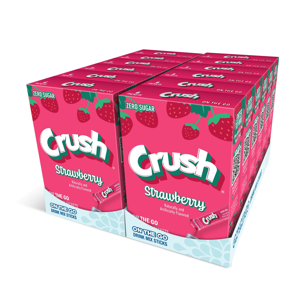 Juicy Mixes Crush Strawberry powder drink mix pack shot showing sugar-free hydration on the go.