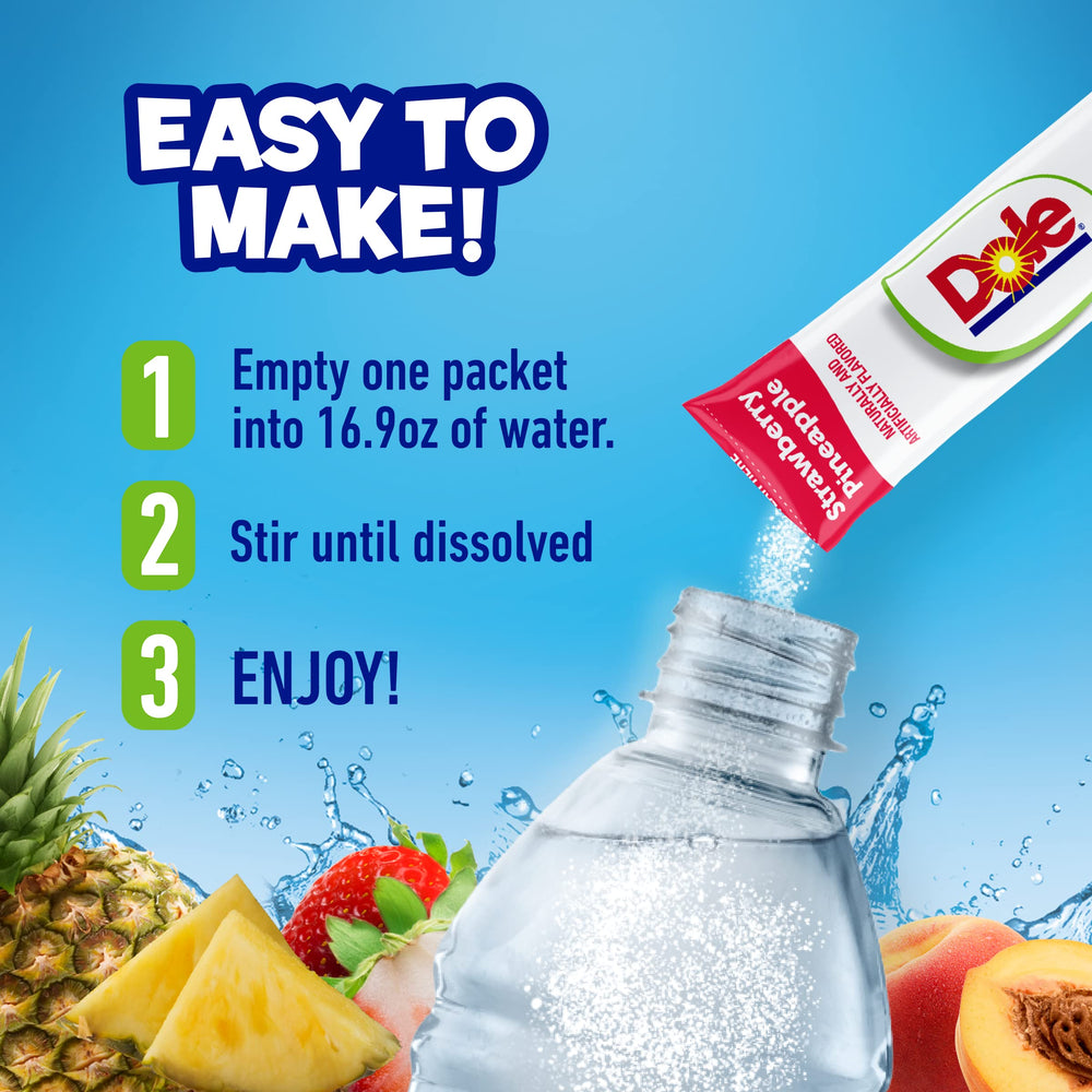 Juicy Mixes Dole Strawberry Pineapple on-the-go sachet for flavor anytime.