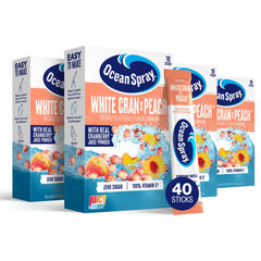 Juicy Mixes Ocean Spray White Cran-Peach packaging for on-the-go hydration.