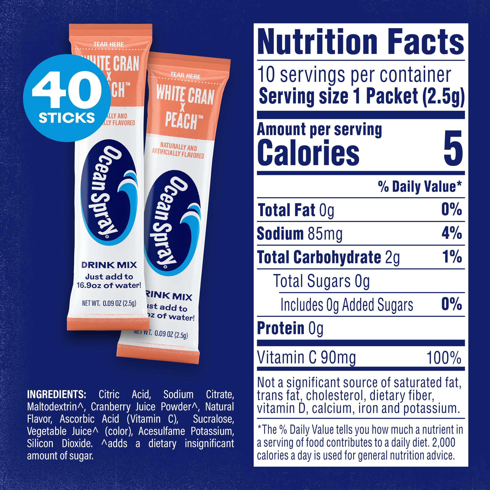 Juicy Mixes Ocean Spray White Cran-Peach stick for single-serve convenience.