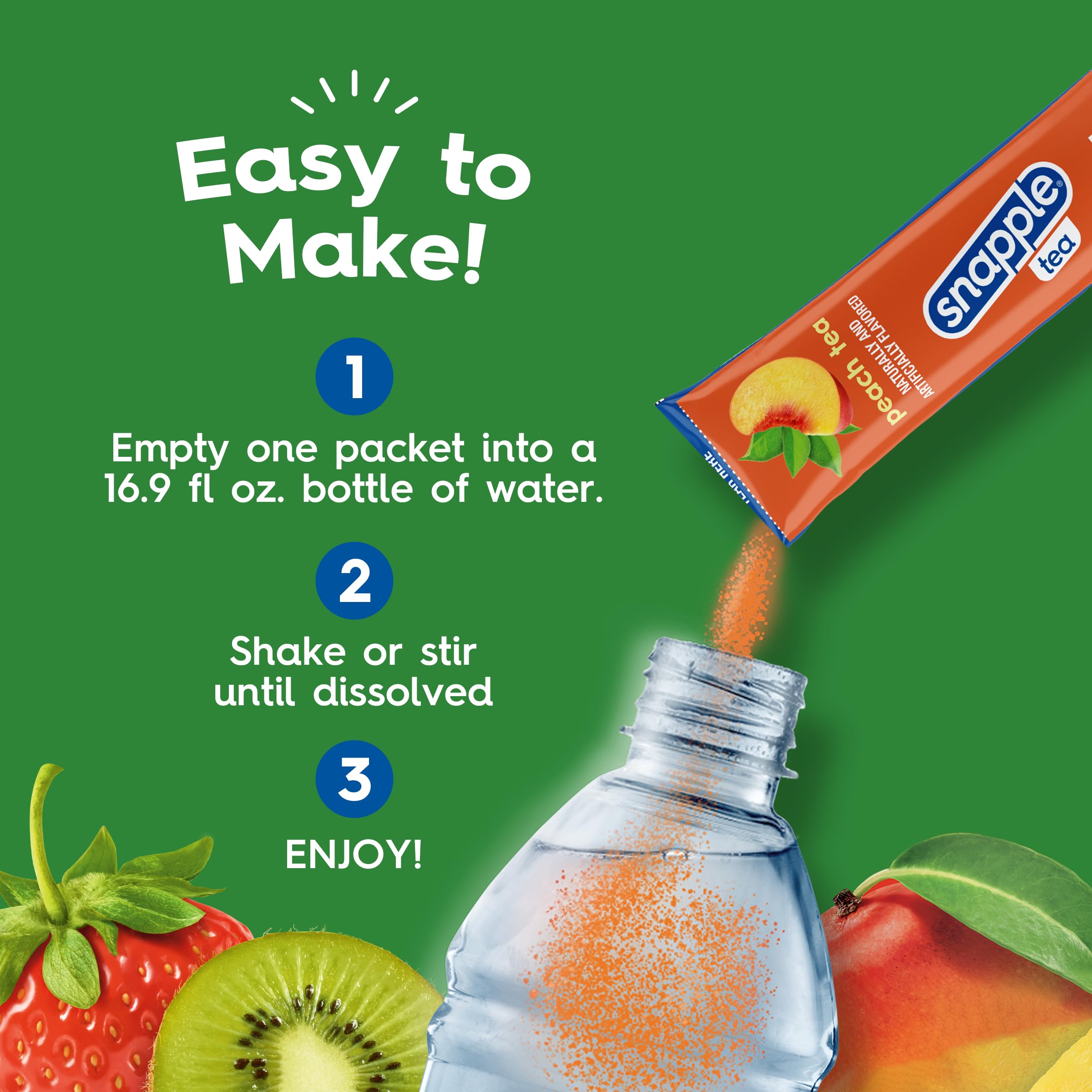Juicy Mixes Snapple Tea Peach served iced, a refreshing peach tea experience.
