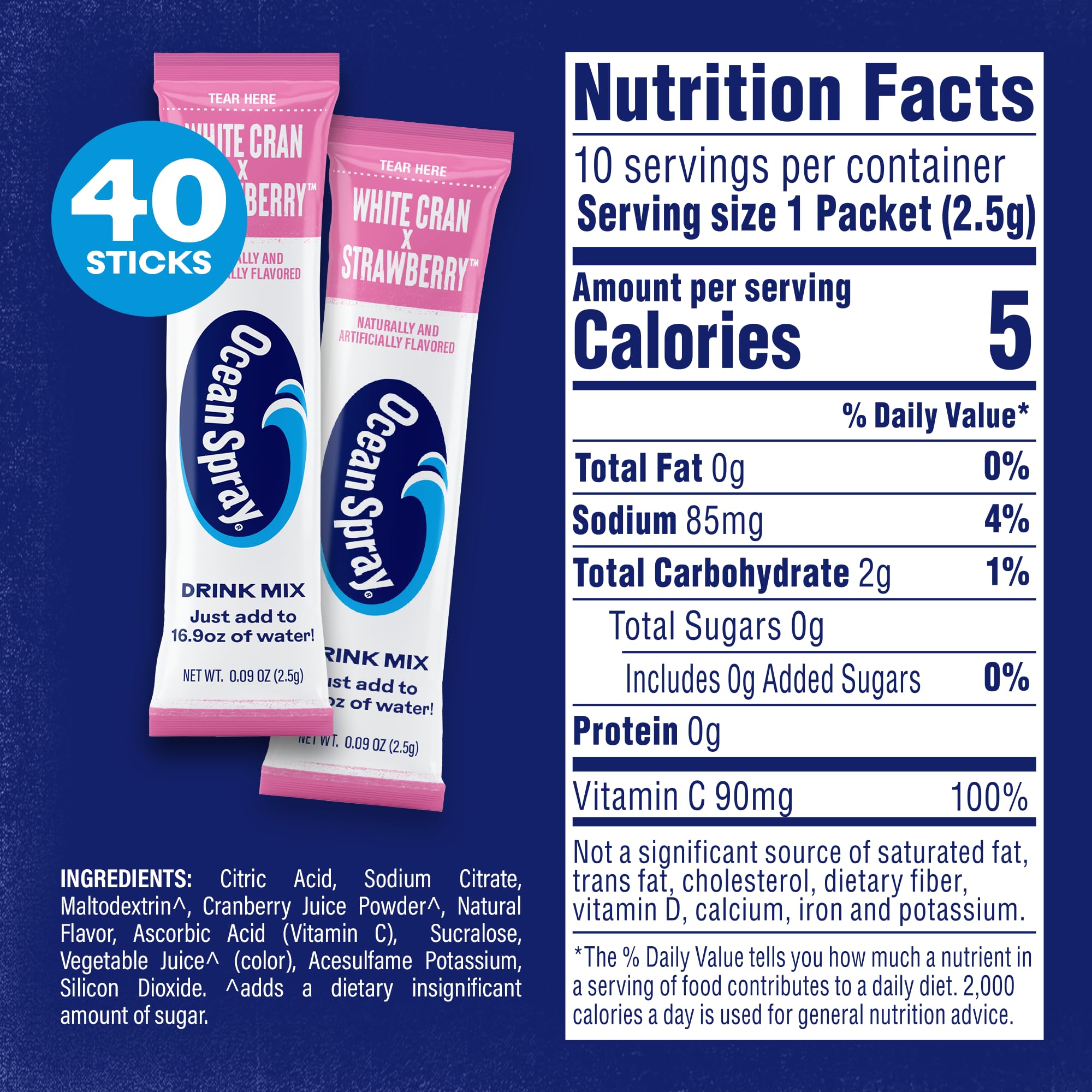 Juicy Mixes White Cran-Strawberry powder dissolves quickly for instant refreshment.