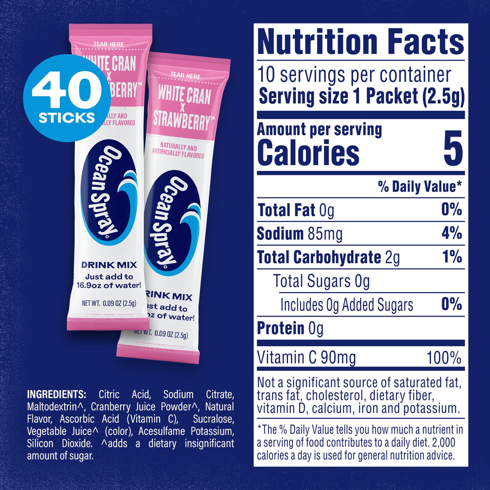 Juicy Mixes White Cran-Strawberry powder dissolves quickly for instant refreshment.