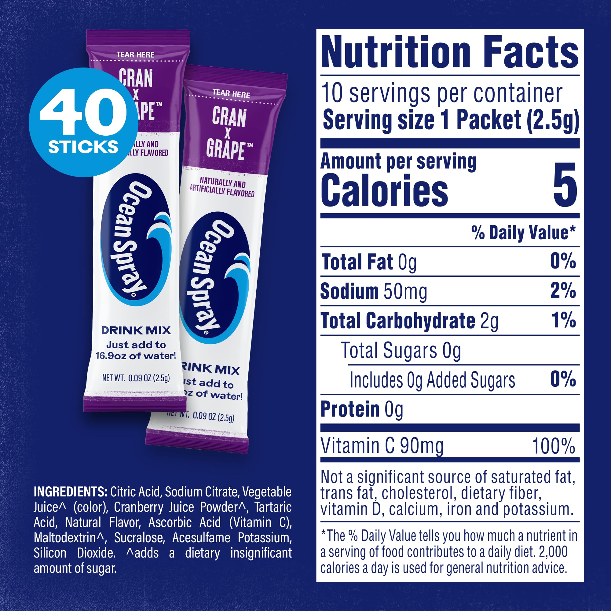 Juicy Mixes zero sugar Cran-Grape packets deliver bold flavor with zero added sugar.
