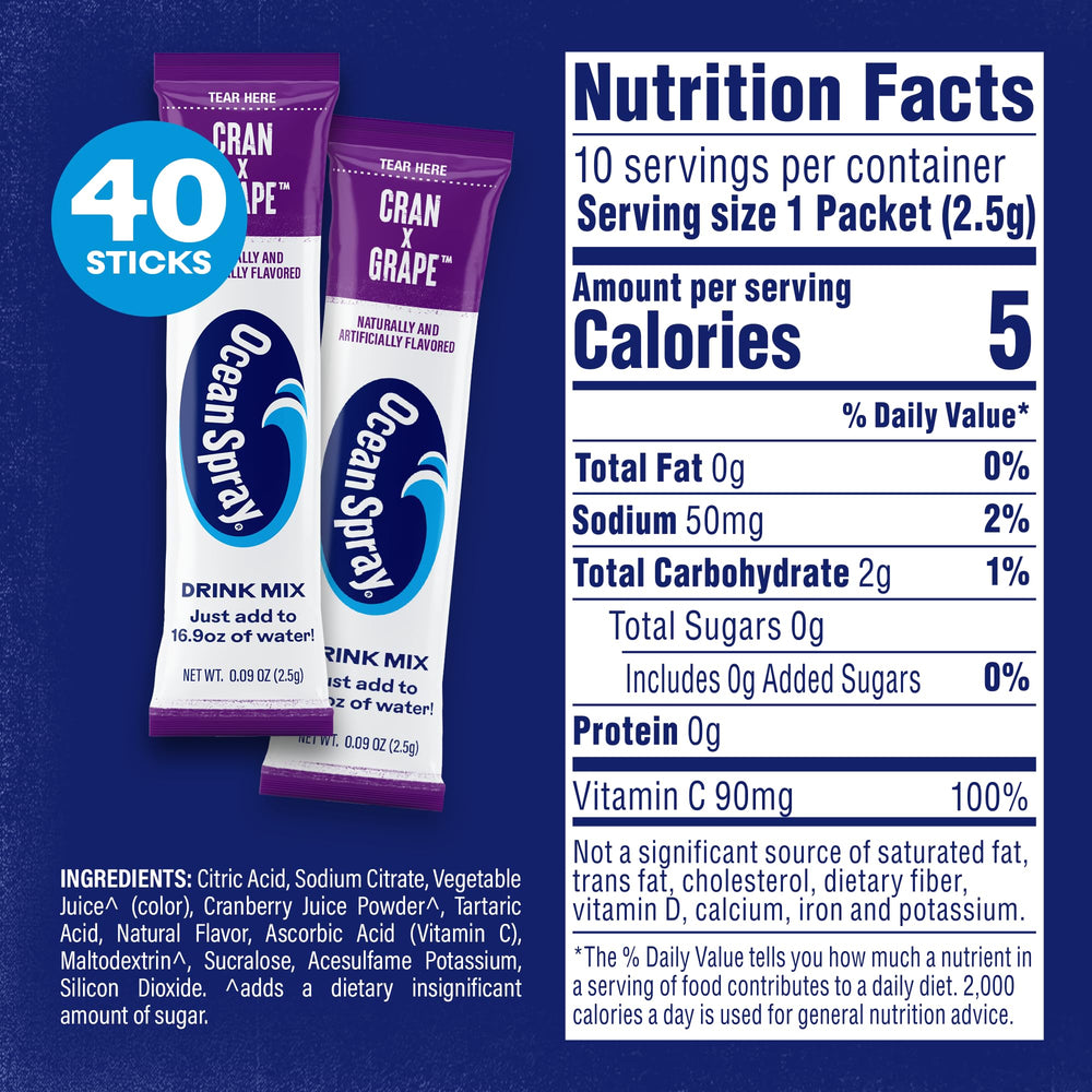 Juicy Mixes zero sugar Cran-Grape packets deliver bold flavor with zero added sugar.