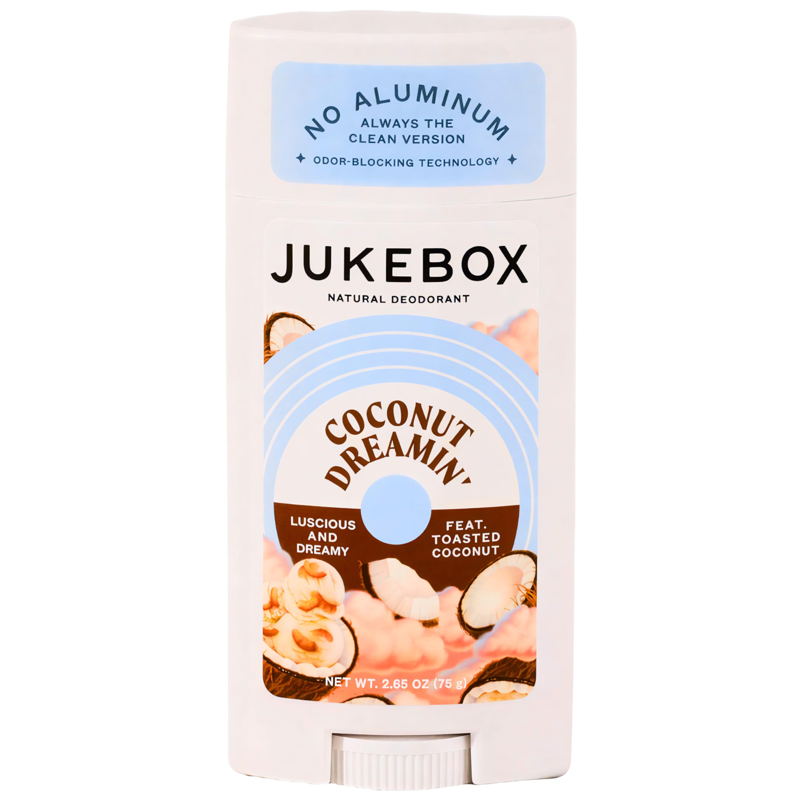 JUKEBOX natural deodorant for women with Coconut Dreamin' scent and aluminum-free protection.