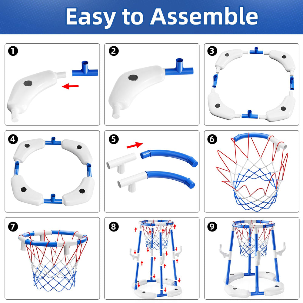 JUKUDAHU easy-assembly pool toy packed with four balls and pump for quick setup.