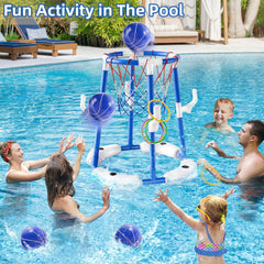 JUKUDAHU pool basketball balls and air pump setup for quick, ready-to-play sessions.