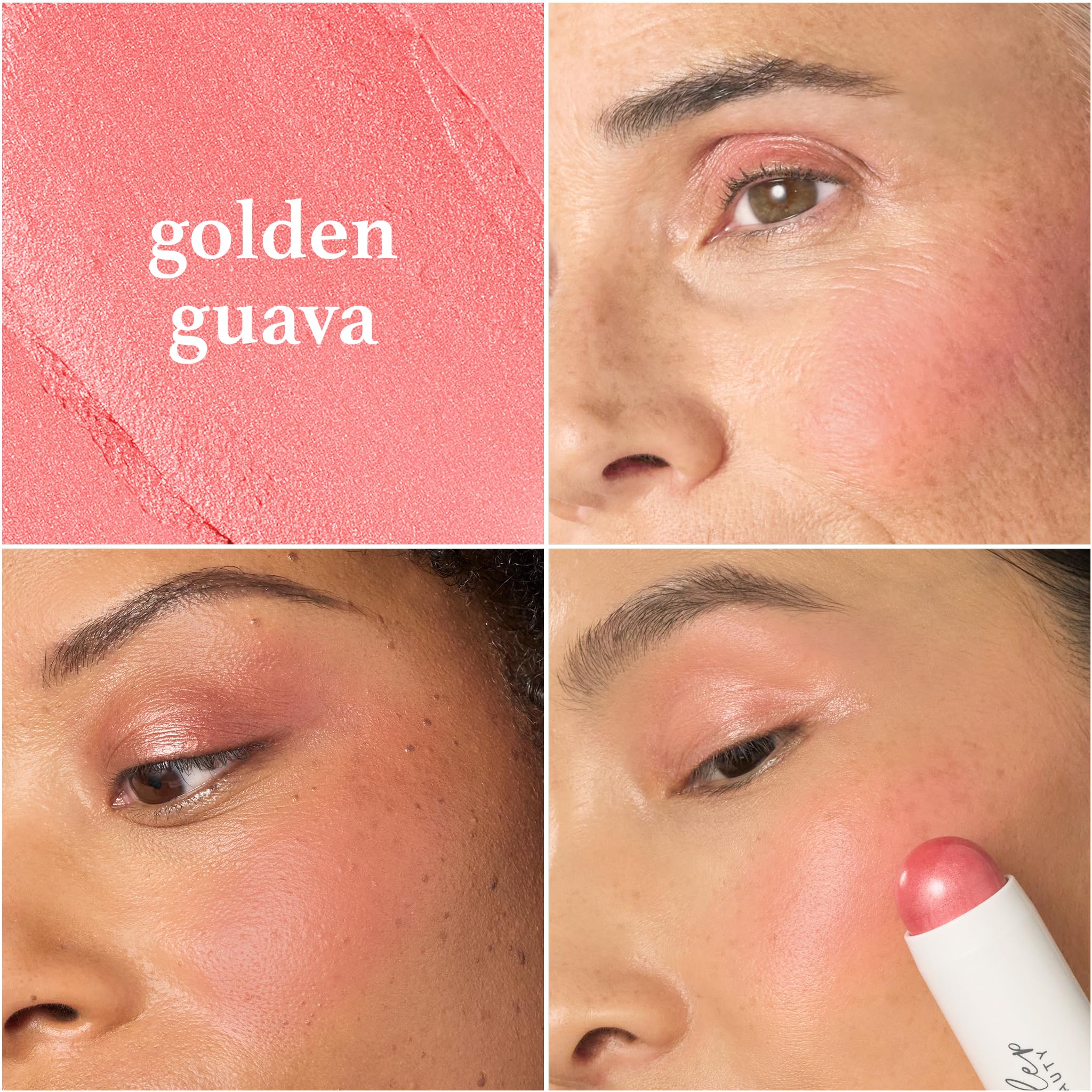 Julep Skip The Brush Golden Guava cheek swatch demonstrates blendable color for daily looks.